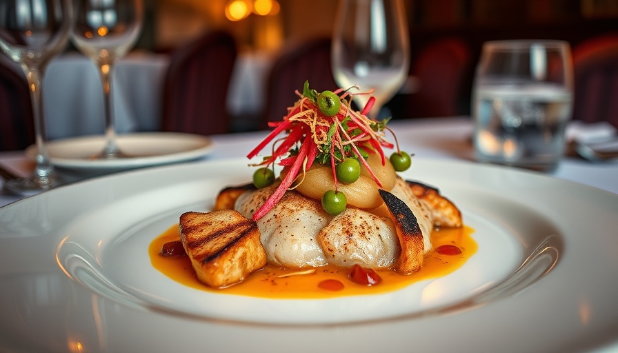 Luxurious gourmet dish beautifully plated in a luxury hotel dining setting.