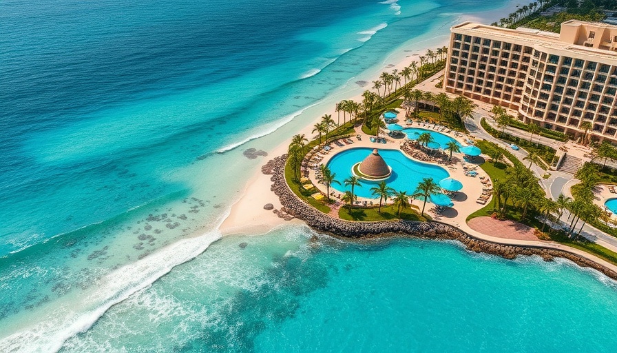 Luxurious beachfront hotel in Cancun with pools and ocean views.