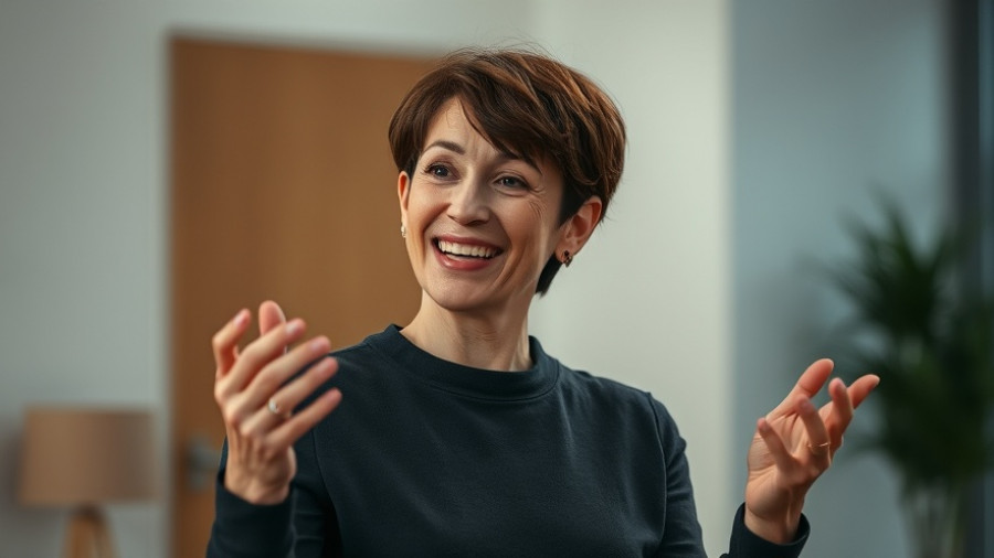 Woman discussing Human Design and Feminine Energy indoors.