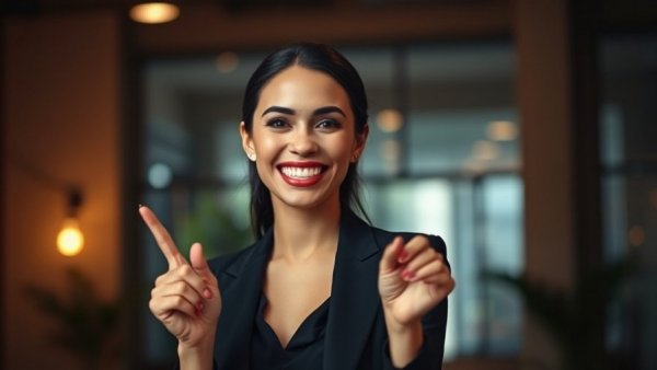 Smiling woman indoors, illustrating projector's true attractiveness.