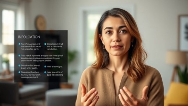Woman explains emotional healing concept in a serene home setting.