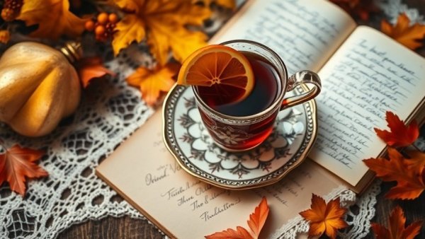 Warm autumn ritual scene with tea and journal for empaths.
