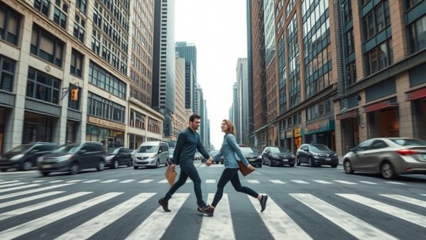 Dynamic urban scene of pedestrians crossing a street, depicting luck.