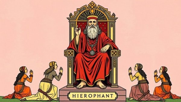 The Hierophant Tarot card meaning with symbolic imagery.