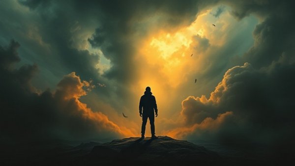 Solitary figure in spotlight letting go of societal expectations.