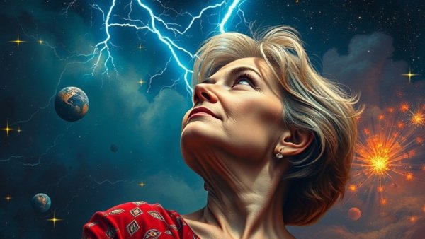 Menopause and Childhood Trauma illustration with contemplative woman and lightning.