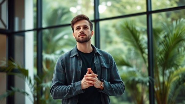 Thoughtful man inside contemporary room, embracing Inner Reality Shift.