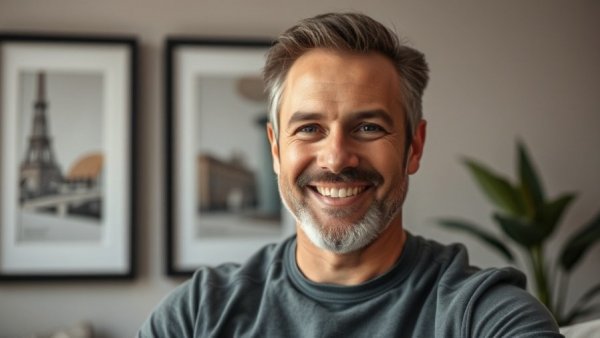 The Three Principles: smiling man indoors with framed art.
