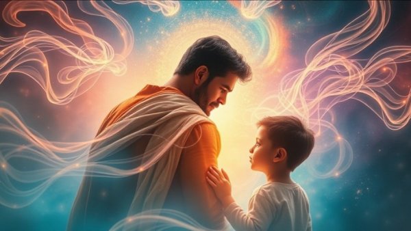 Break the Cycle of Inherited Anxiety: Father and child in ethereal scene.