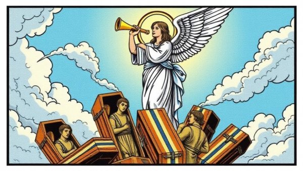 Judgement Tarot Card depicting angel and rising figures.