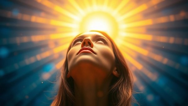 Brainspotting for trauma recovery: Mystical woman in radiant enlightenment.