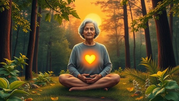 Serene woman meditating in forest, personal growth through losing faith.
