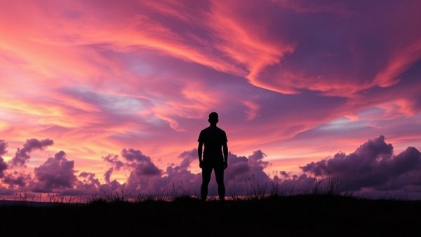 Silhouette contemplating sunset, symbolizing grief and addiction support.
