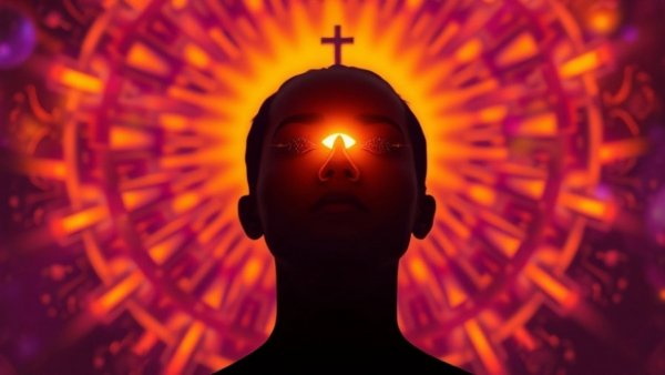 Quantum Shift: Mystical silhouette with radiant energy and third eye.