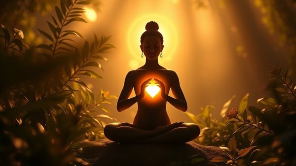 Quantum field energy in meditation, glowing meditative figure.