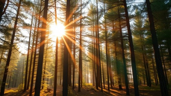 Sunlight in forest for meditation and emotional healing