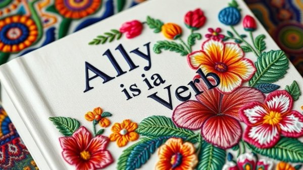 Allyship with Indigenous Peoples book cover with vibrant embroidery.