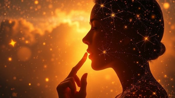 Quantum Manifestation cosmic silhouette with 'Trust This Silence' text.