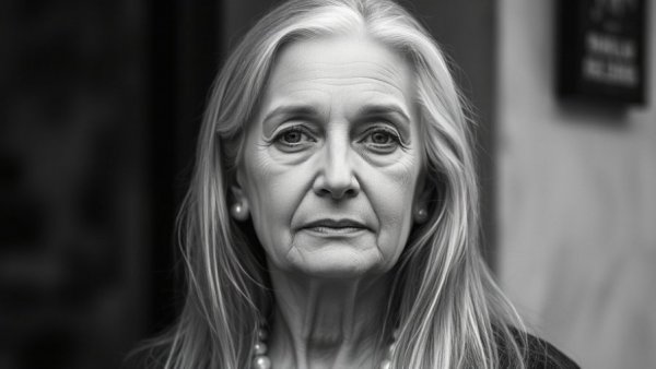 Graceful older woman in black and white portrait exemplifying spiritual nourishment.