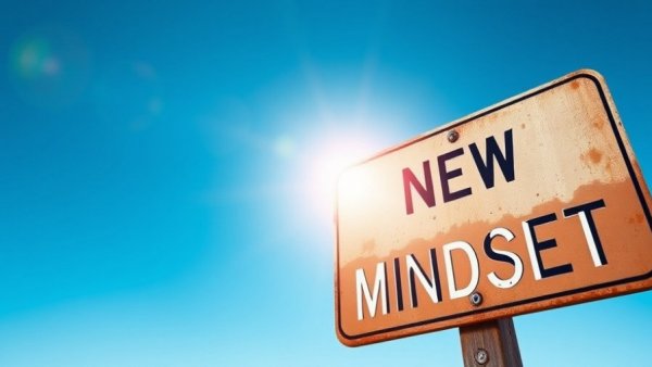 Road sign pointing to positive mindset transformation.