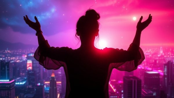 2027 Human Design Shift depicted as a radiant figure over a futuristic city.