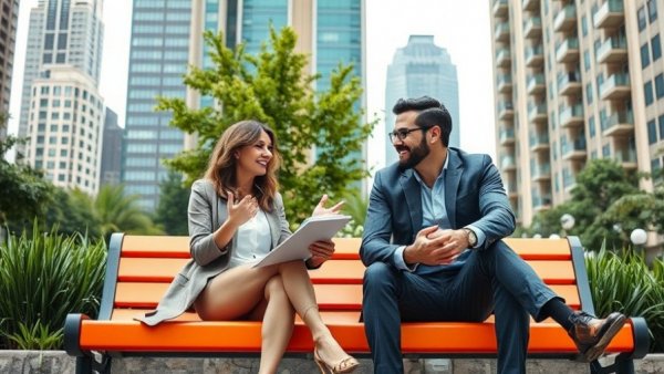 Two colleagues displaying body language in a conversation.