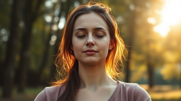 Serene woman meditating, embodying human design for stress management.