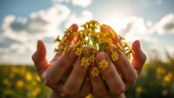 Thoughtful gesture with yellow flowers against sunset, appreciating teachers.