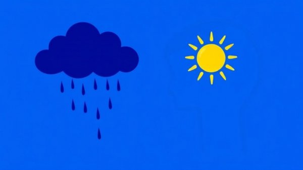 Two silhouettes illustrating mental health impact, clouds vs sun.