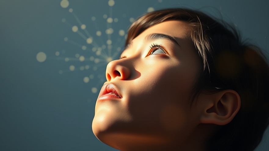 Contemplative young adult with emotion and digital patterns, symbolizing AI coaching for personal development.