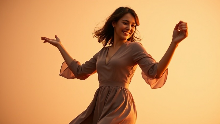 A joyful woman mid-twenties gracefully dancing, embodying resilience and personal transformation.