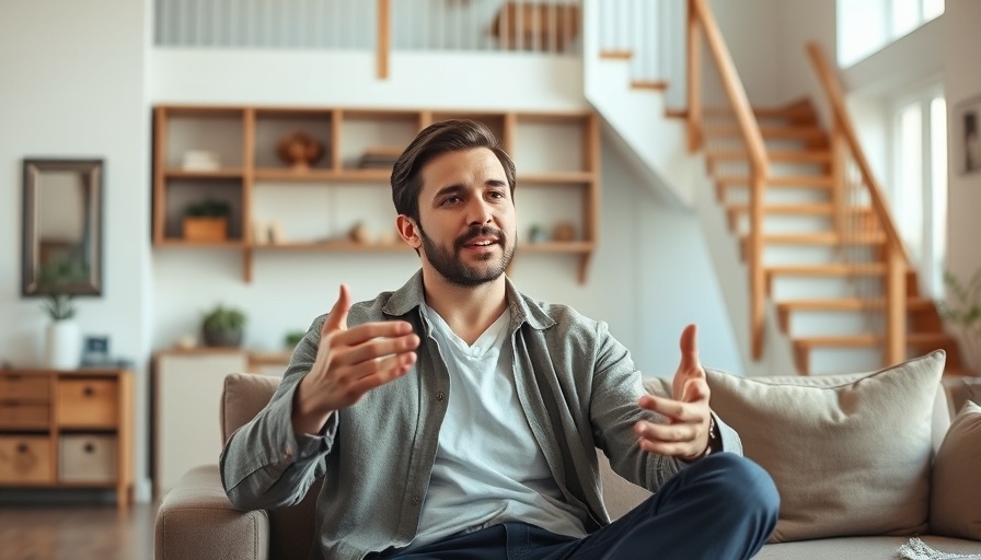 Man discussing spiritual alchemy seated in a modern living room.