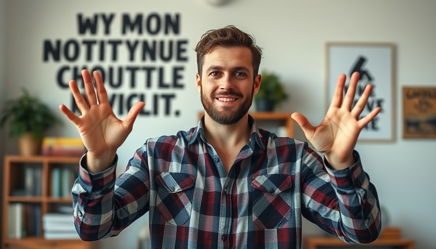 Casual man demonstrating the letting go technique indoors.