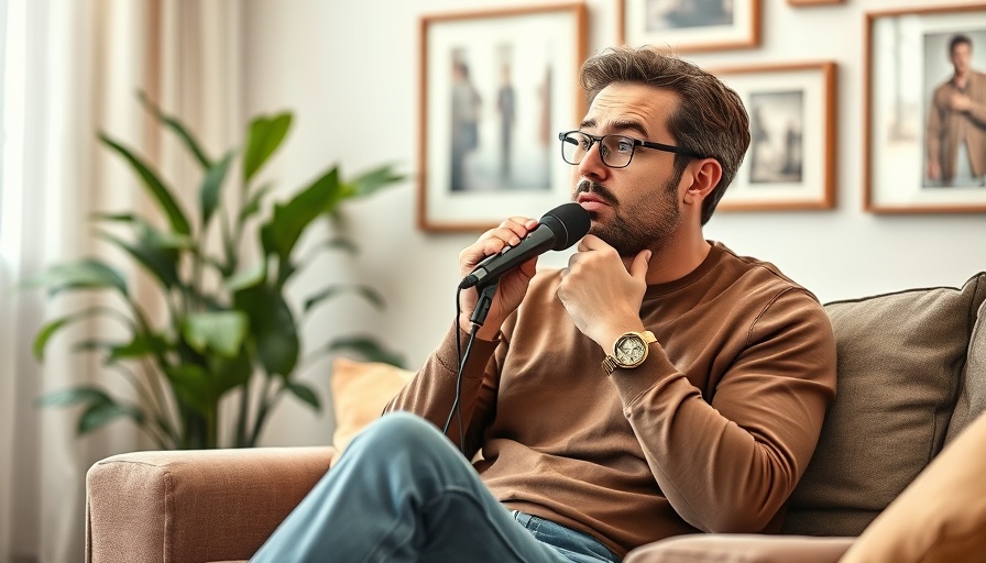 Person discussing 'Detach to Attract' casually indoors with a microphone.