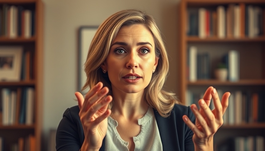 Confident woman explaining Shiny Object Syndrome in a warm-lit room.