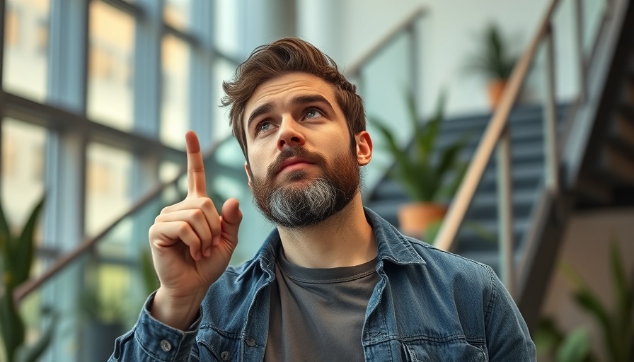 Man pointing upward in a room, symbolizing 'Cleaning Your Energy Field for Love.'
