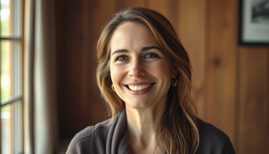 Smiling woman discussing connection with higher self indoors.