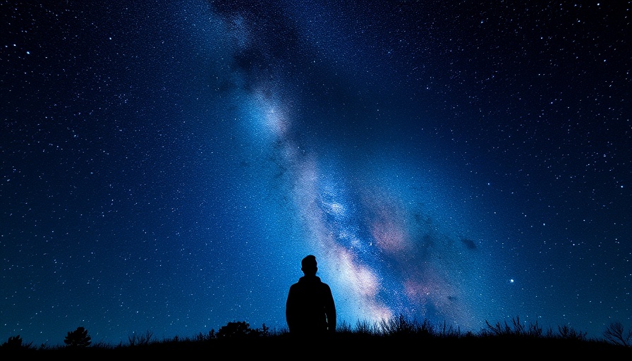Silhouette under star-filled night sky exploring inner space calm.