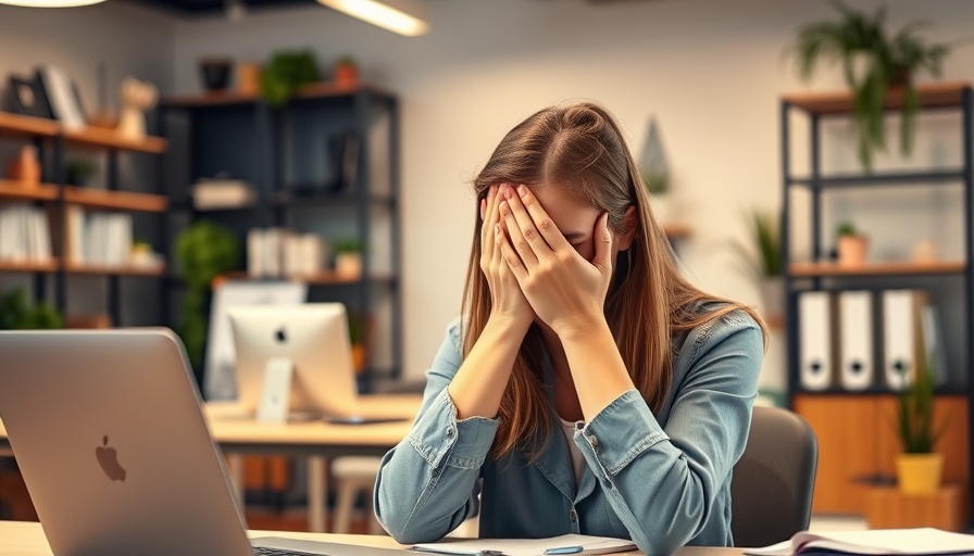 Woman feeling stressed at desk, ideal for 2-minute overthinking reset tips.