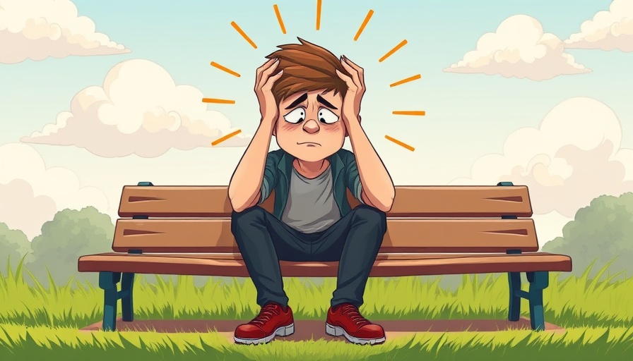 Cartoon of stressed man on park bench for tools for burnout relief.
