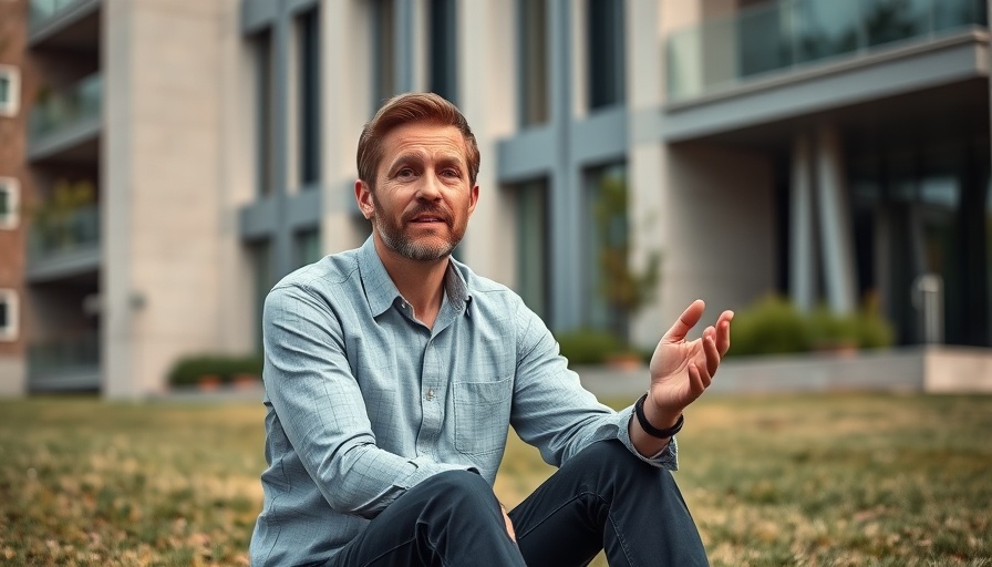 Thoughtful man discussing quantum shifts outdoors.