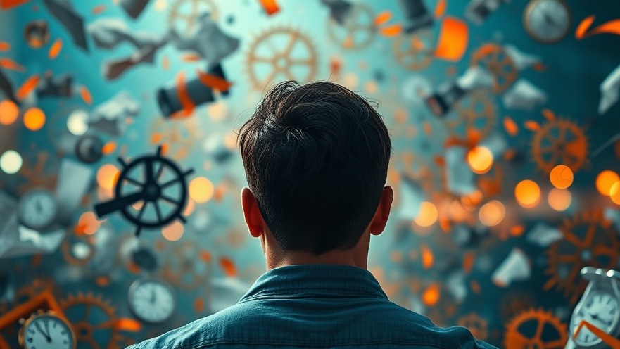 A determined person amidst swirling chaos, symbolizing resilience and community support.