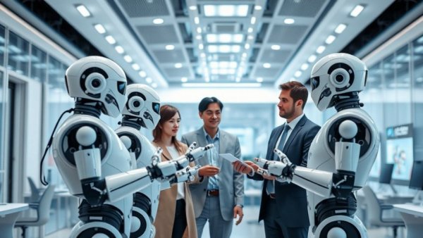 Building customer trust with AI in modern office setting.