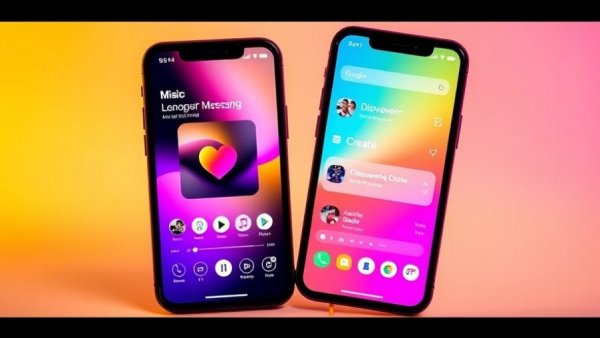 Three smartphones showcasing a music messaging app interface.