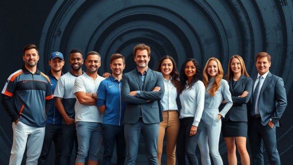 Diverse athletes discussing financial literacy in a professional setting.