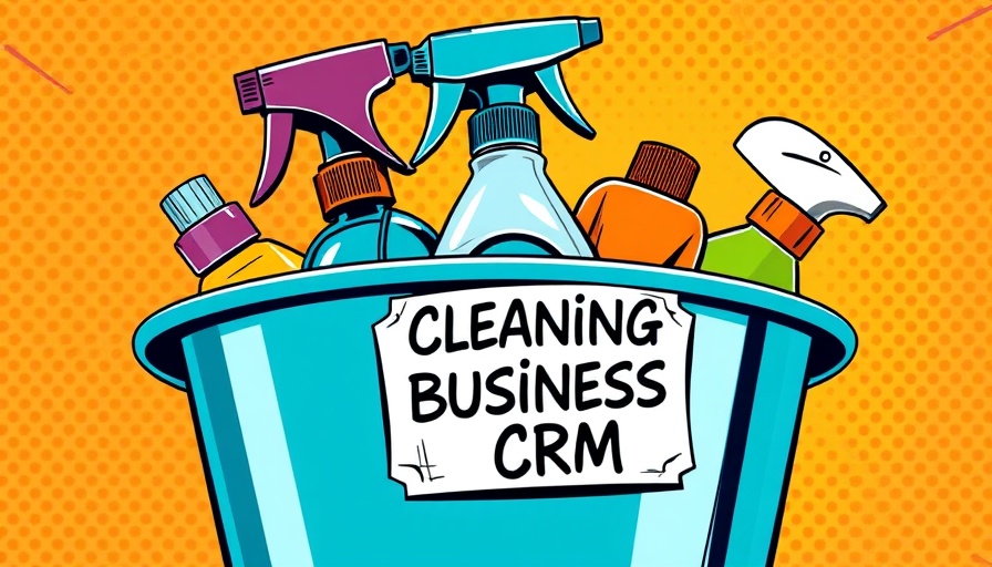 Dynamic pop art cleaning supplies with CRM tag for best CRMs for cleaning businesses.
