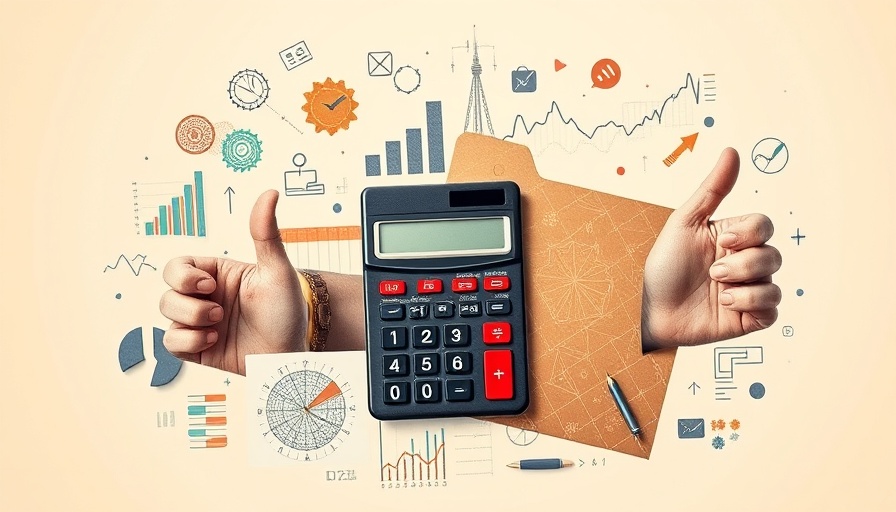 Conceptual image with calculator and symbols for how to calculate customer acquisition cost.