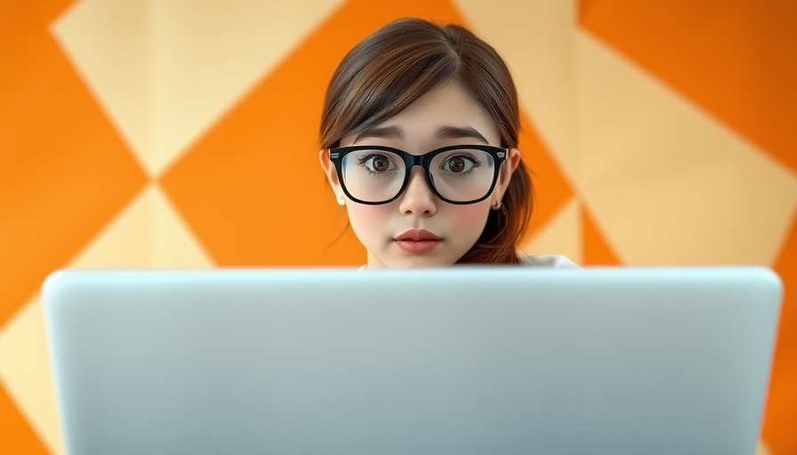 Young woman blending web and digital analytics on a laptop in abstract design.