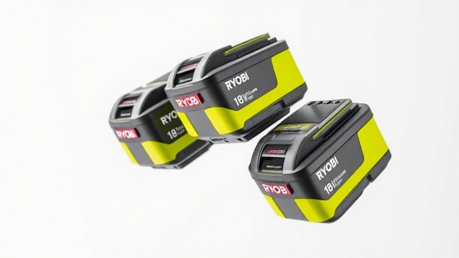Ryobi 18V high-performance batteries in a floating display.