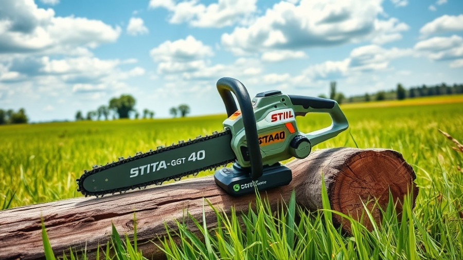 Stihl GTA 40 battery-powered pruning saw on log in field